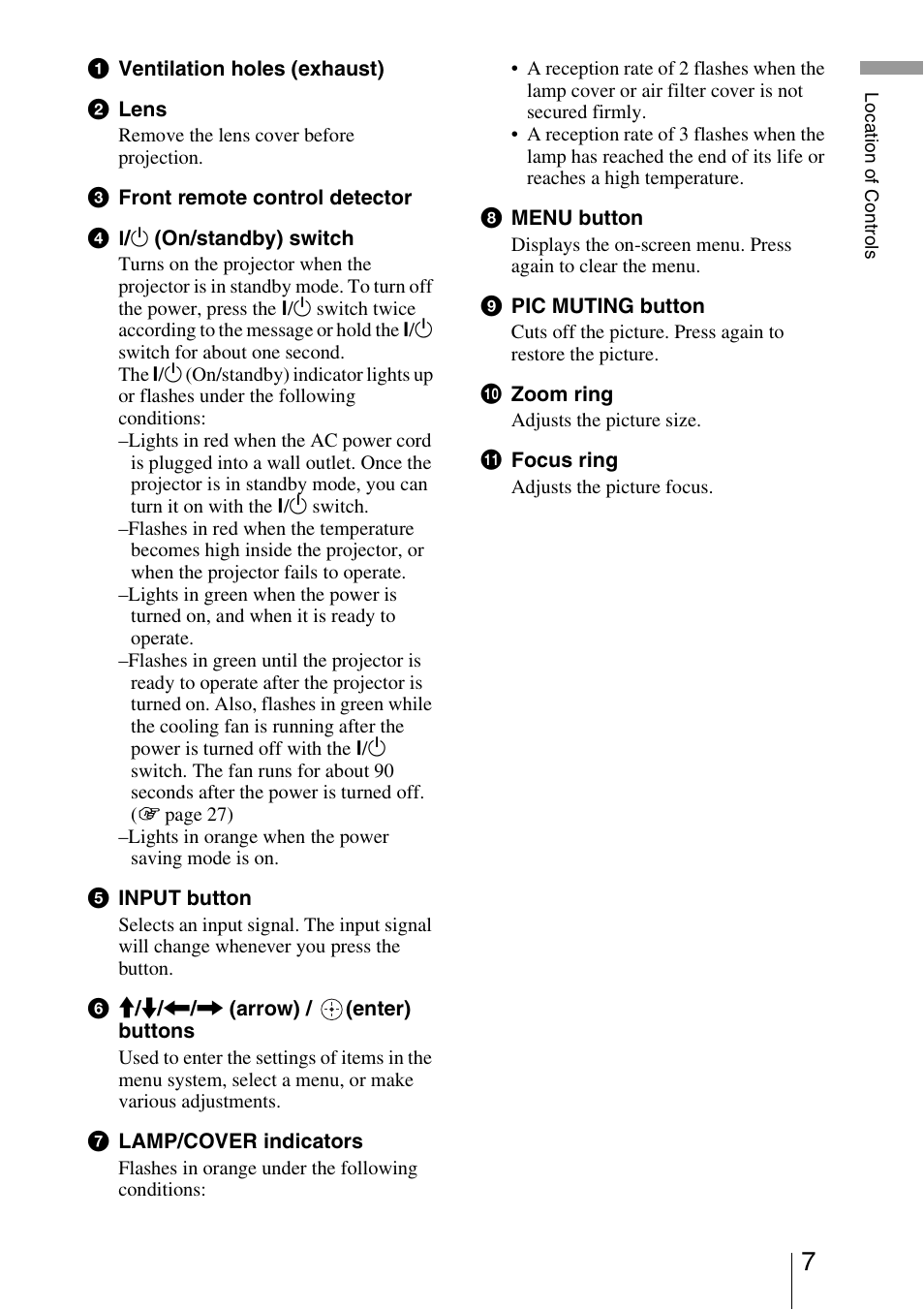 Sony VPL-BW5 User Manual | Page 7 / 64