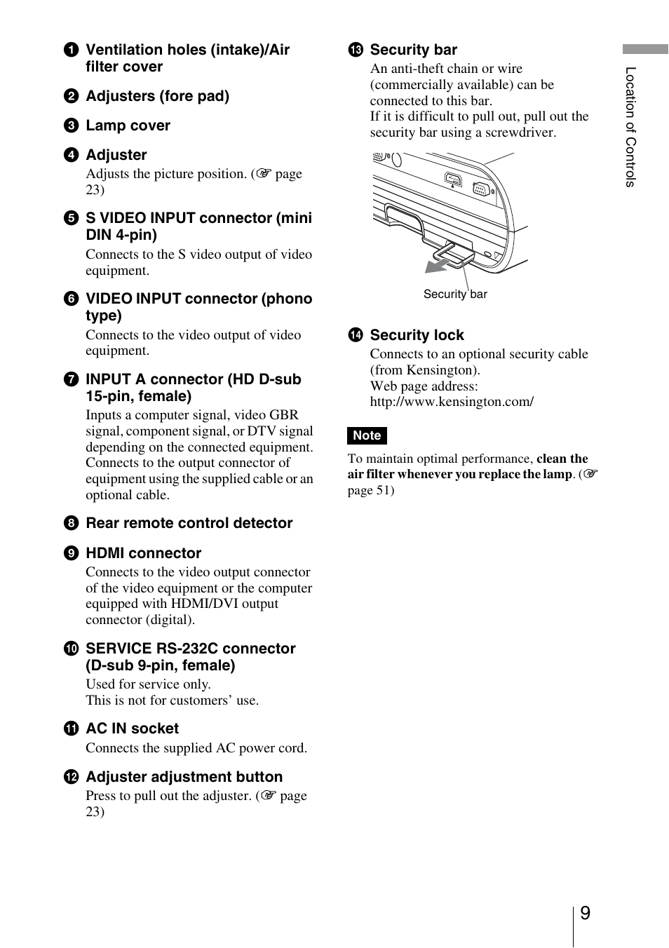 Sony VPL-BW5 User Manual | Page 9 / 64