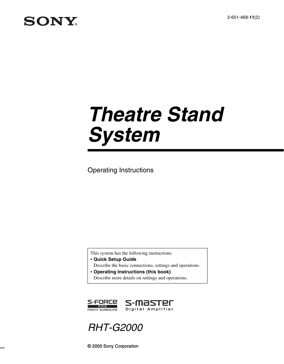 Sony RHTG2000 User Manual | 36 pages