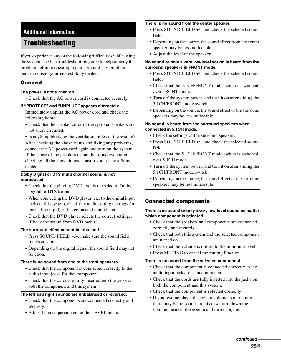 Additional information, Troubleshooting | Sony RHTG2000 User Manual | Page 25 / 36