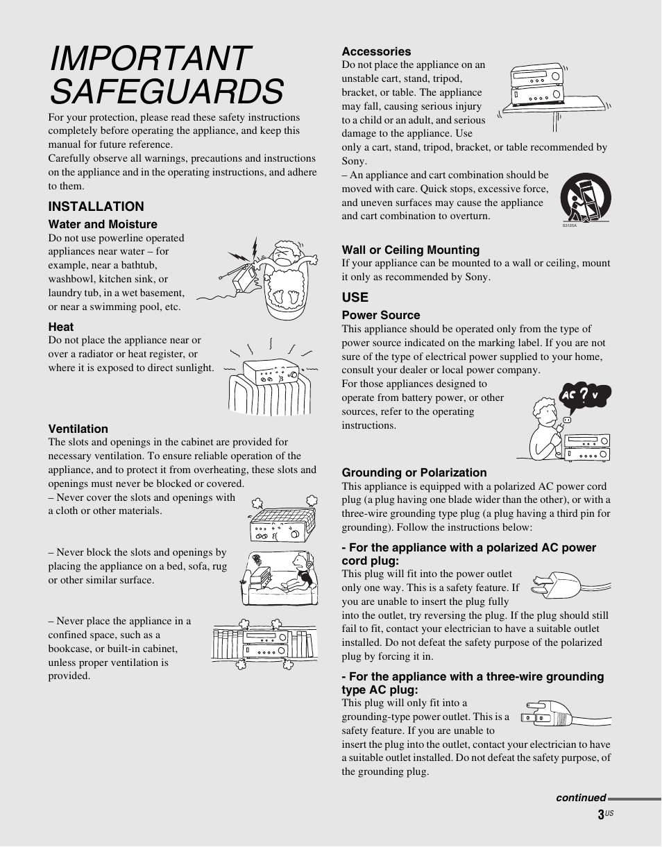 Important safeguards | Sony RHTG2000 User Manual | Page 3 / 36