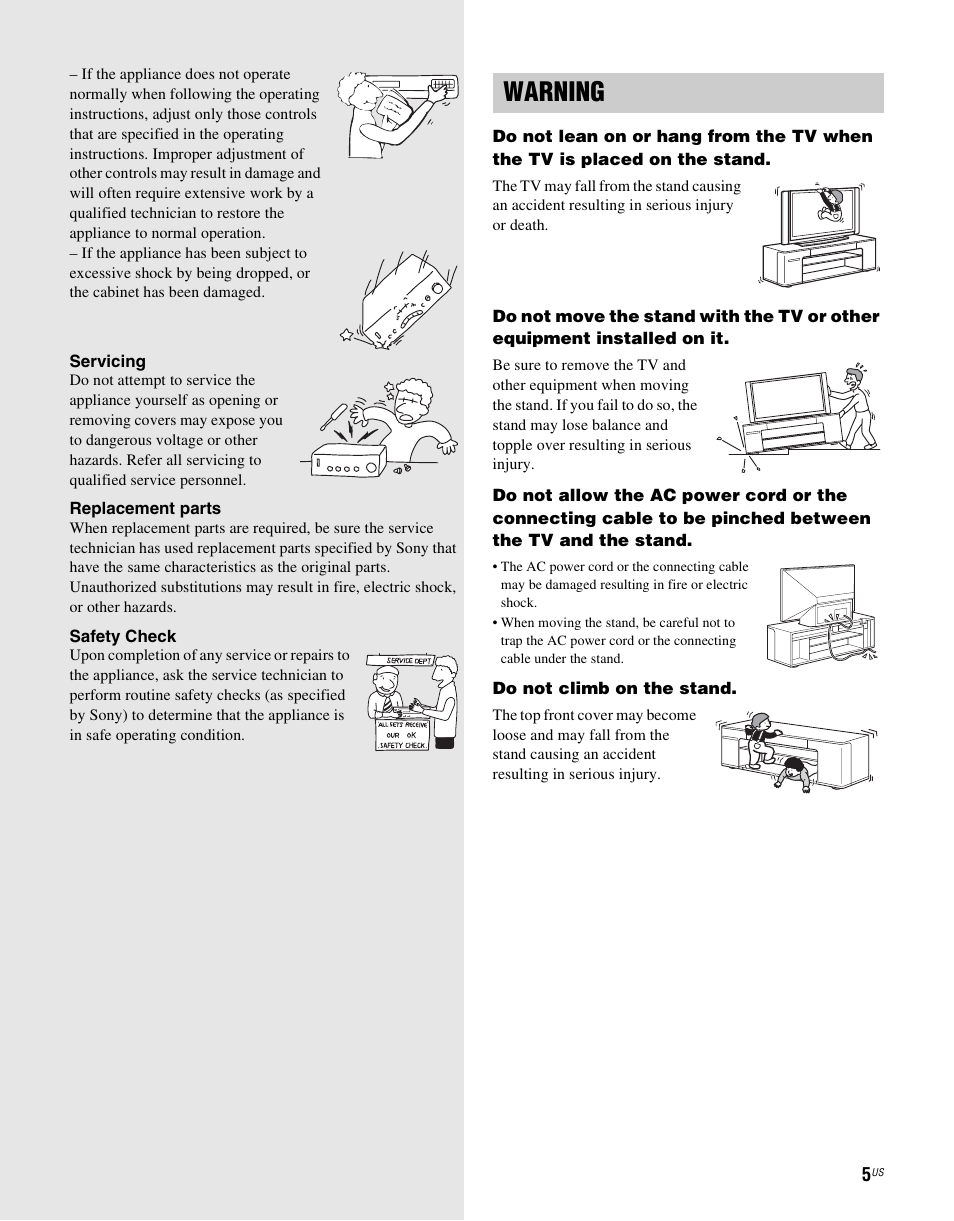 Warning | Sony RHTG2000 User Manual | Page 5 / 36