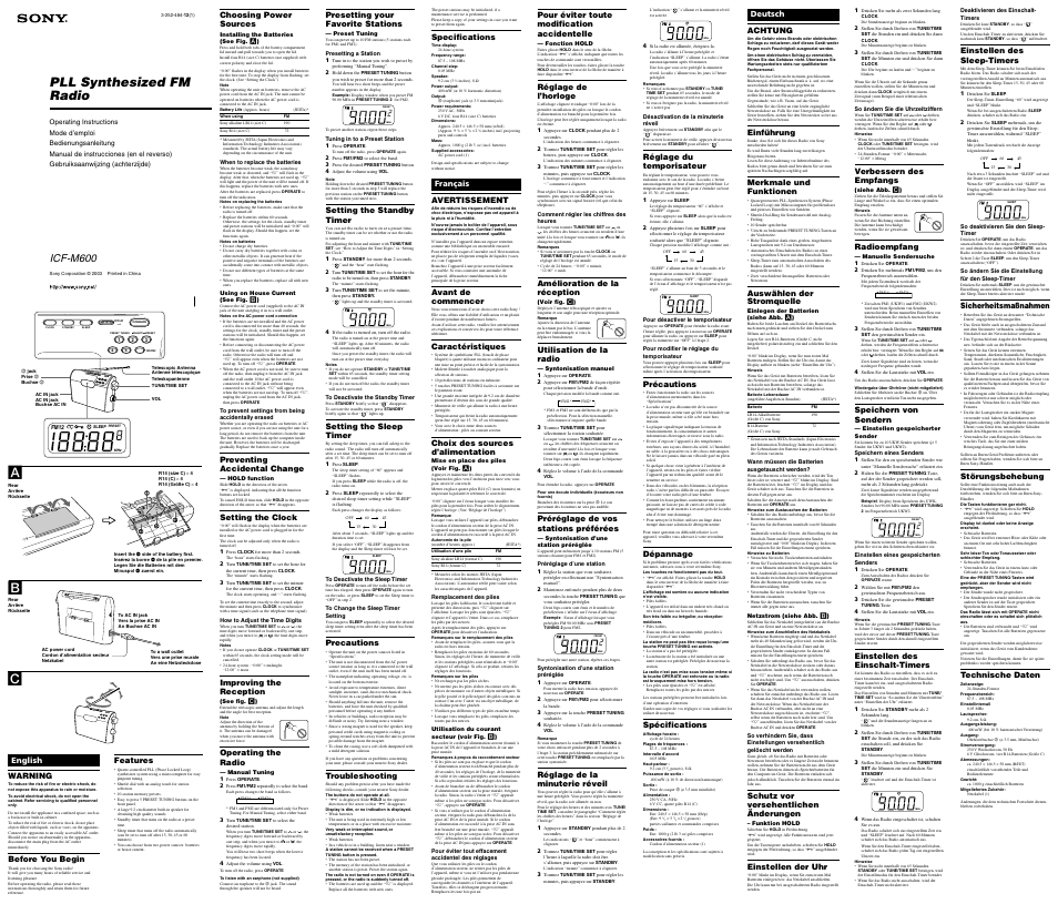 Sony ICF-M600 User Manual | 2 pages