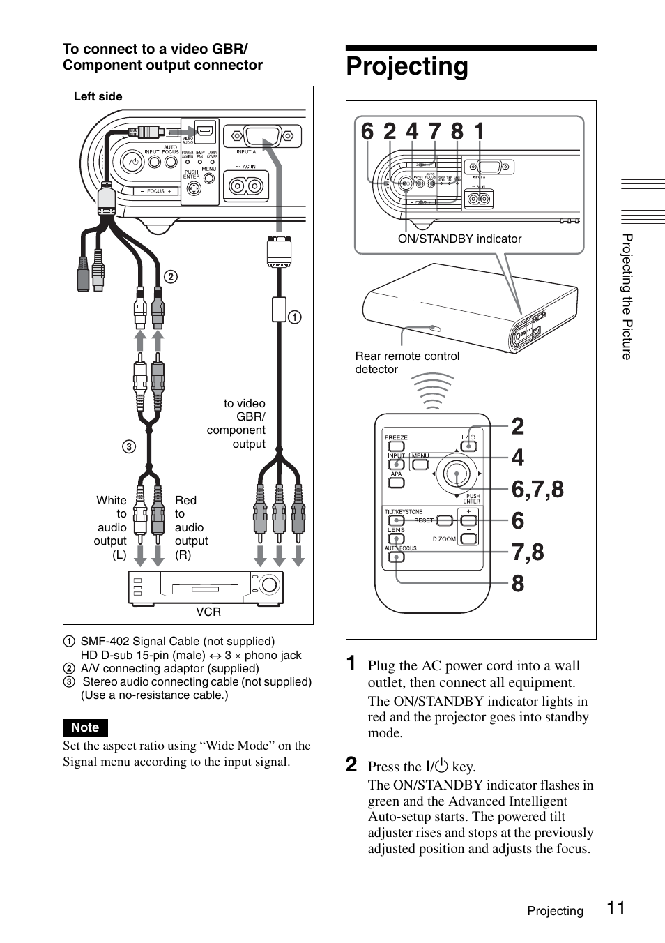 Projecting | Sony VPL-CS20 User Manual | Page 11 / 46