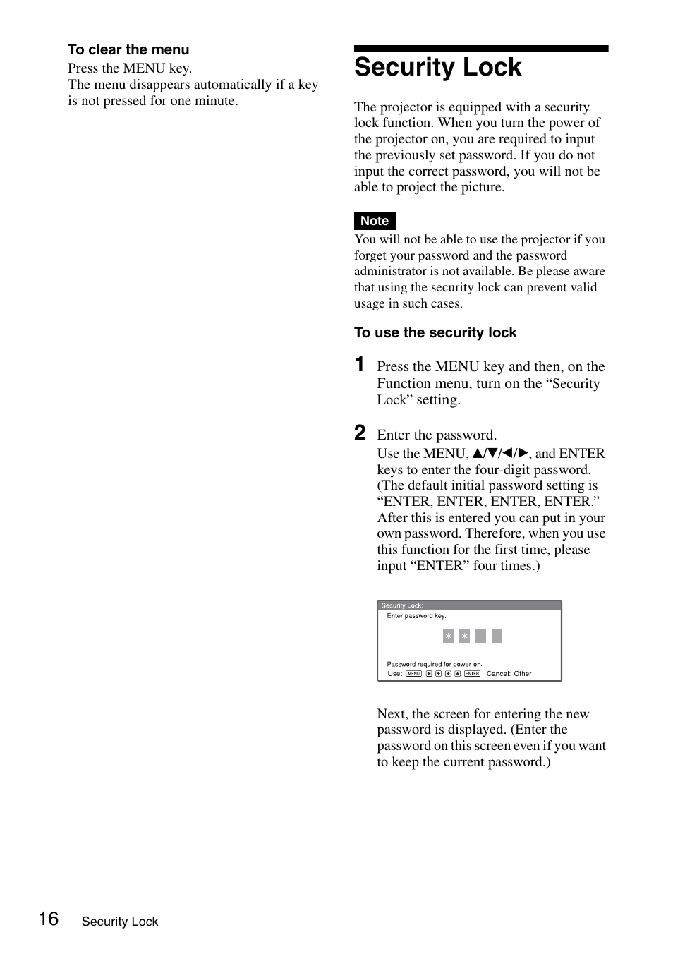 Security lock | Sony VPL-CS20 User Manual | Page 16 / 46