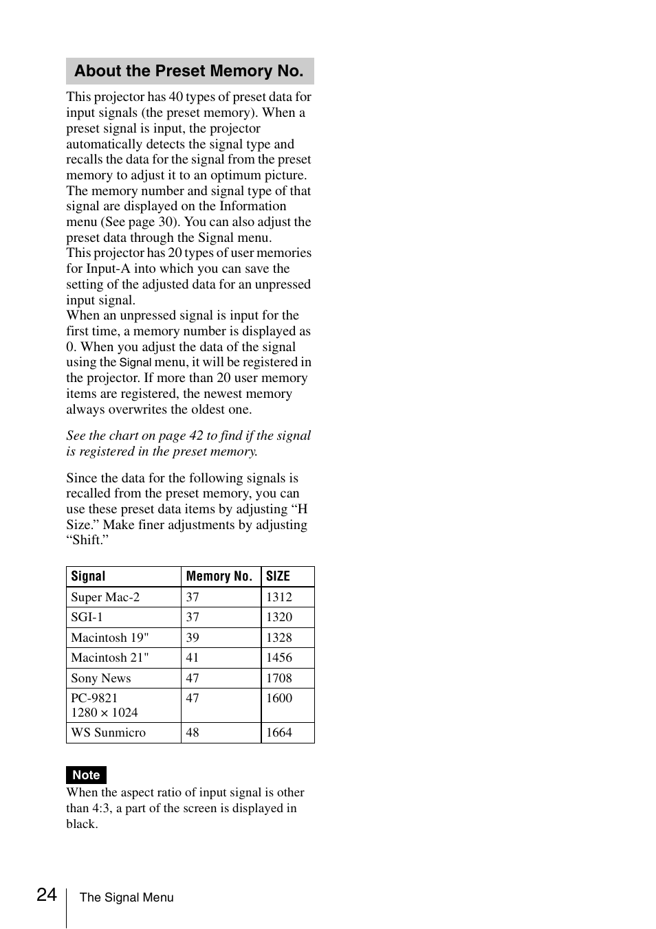 About the preset memory no | Sony VPL-CS20 User Manual | Page 24 / 46