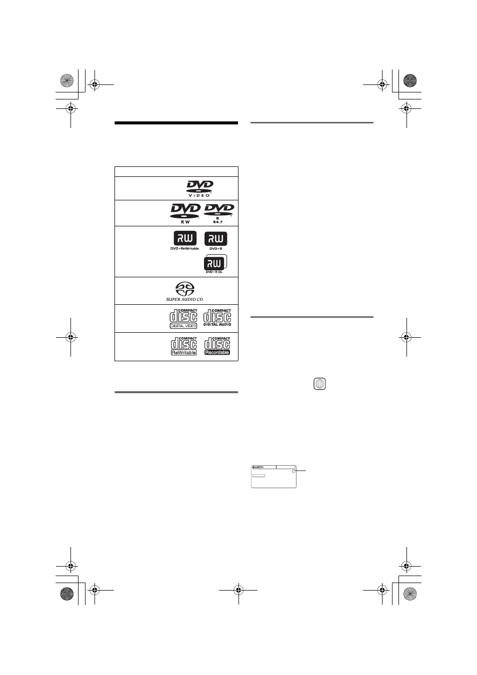 L1 - this player can play the following discs, This player can play the following discs, Example of discs that the player cannot play | Region code | Sony DVP-NC80V User Manual | Page 8 / 84
