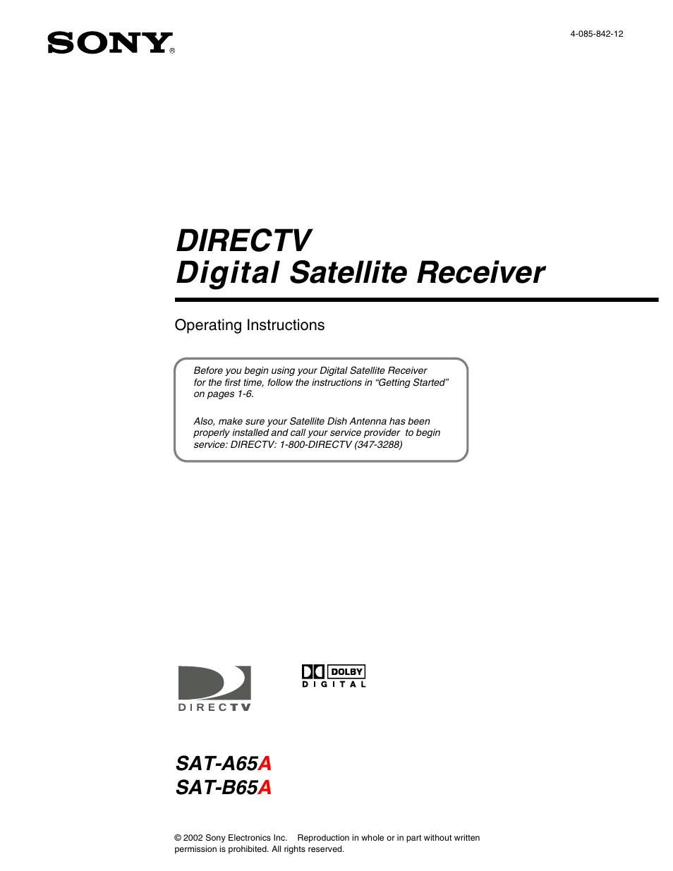Sony SAT-A65A User Manual | 61 pages