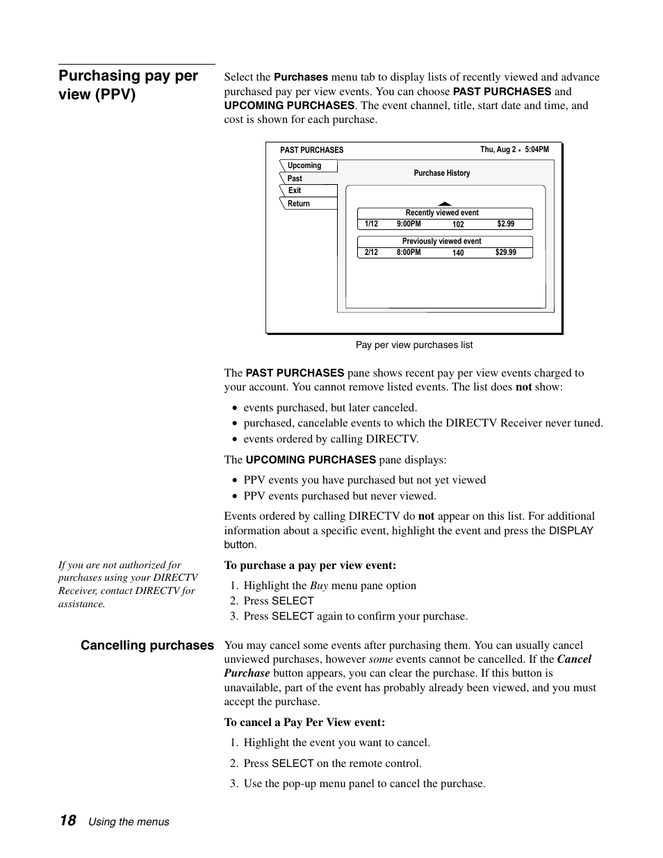 Purchasing pay per view (ppv) | Sony SAT-A65A User Manual | Page 26 / 61