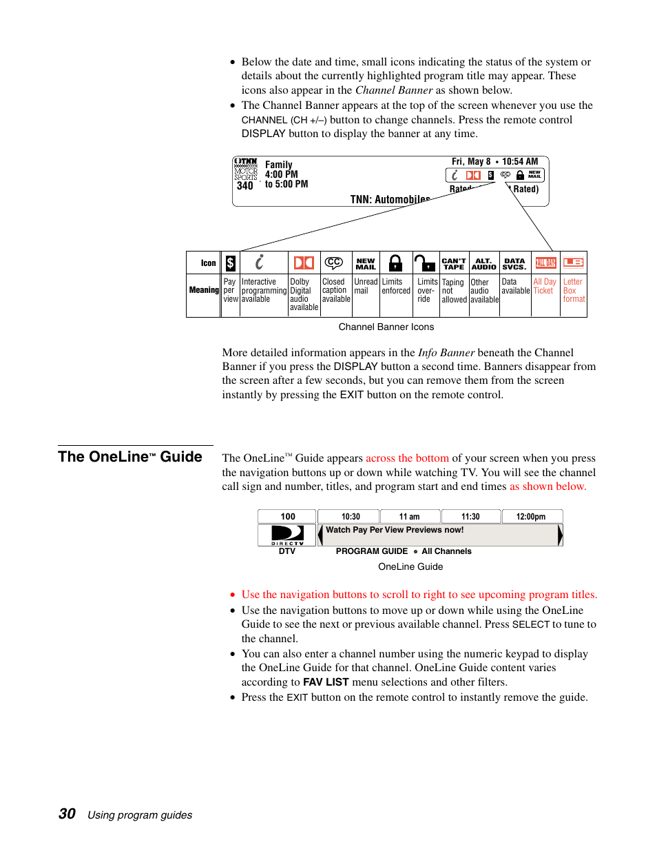 The oneline, Guide, Button on the remote control | Menu selections and other filters. • press the | Sony SAT-A65A User Manual | Page 38 / 61