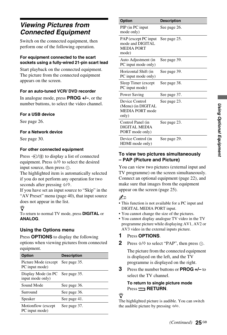 Viewing pictures from connected equipment | Sony 4-106-868-11(1) User Manual | Page 25 / 55