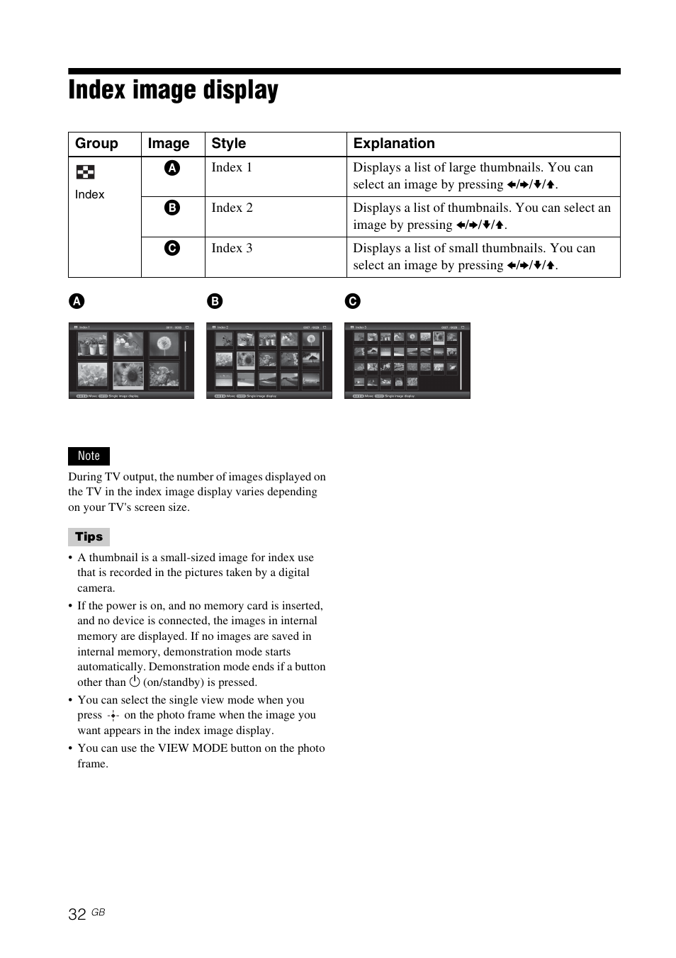 Index image display | Sony DPF-V800 User Manual | Page 32 / 88