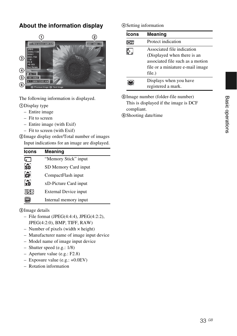 About the information display | Sony DPF-V800 User Manual | Page 33 / 88