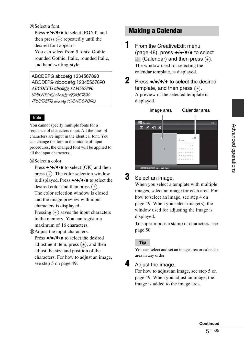 Making a calendar | Sony DPF-V800 User Manual | Page 51 / 88