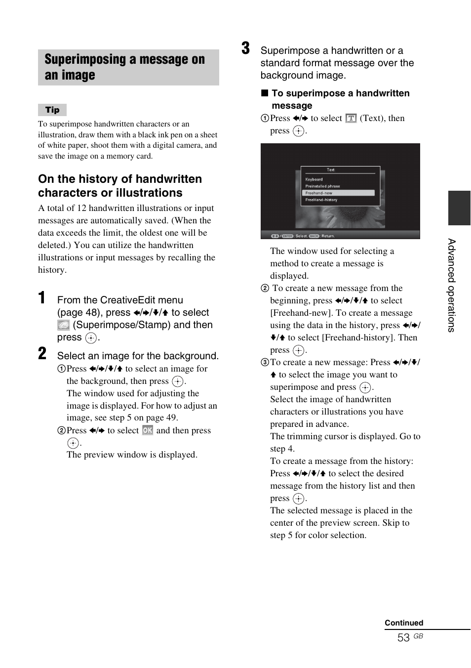 Superimposing a message on an image | Sony DPF-V800 User Manual | Page 53 / 88