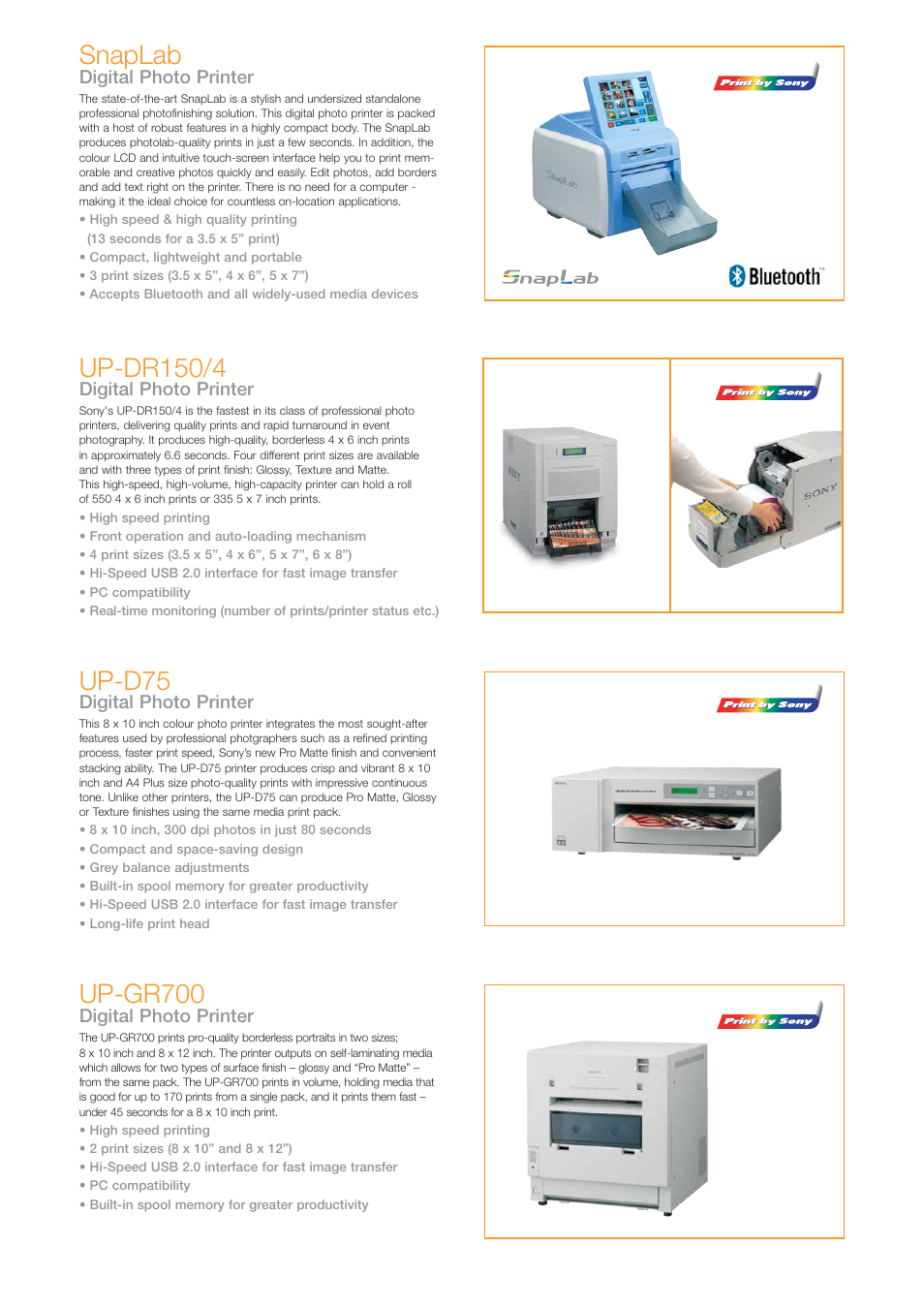 Up-d75, Up-dr150/4, Snaplab | Up-gr700, Digital photo printer | Sony Professional Photo Printer User Manual | Page 11 / 22