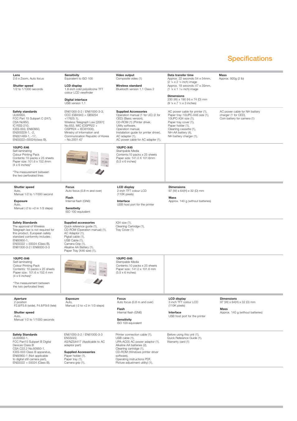 Specifications | Sony Professional Photo Printer User Manual | Page 17 / 22