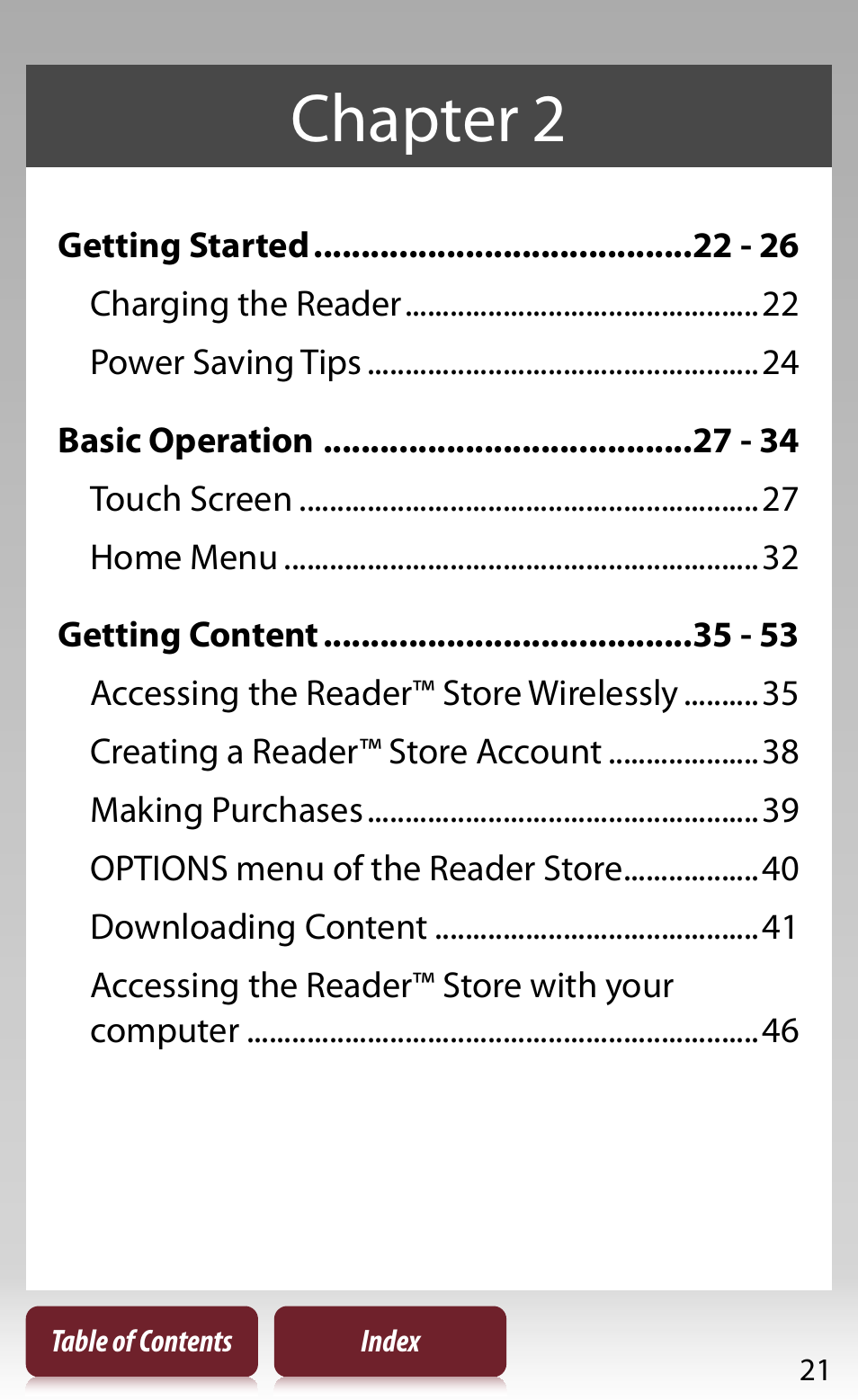 Chapter 2 | Sony Reader PRS-950 User Manual | Page 21 / 180