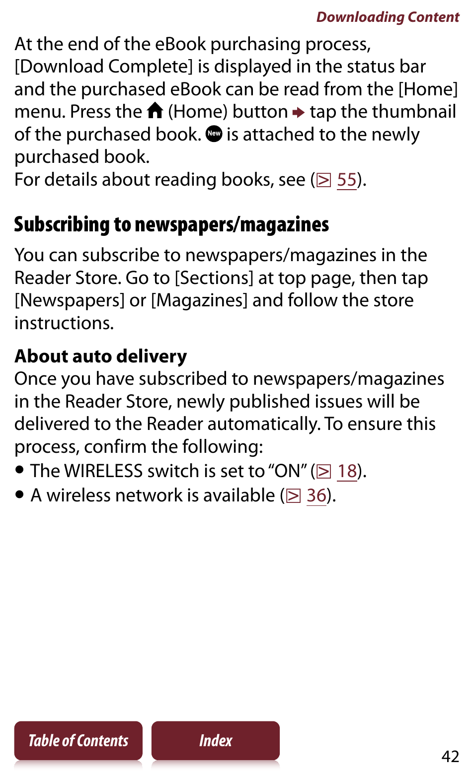 Subscribing to newspapers/magazines | Sony Reader PRS-950 User Manual | Page 42 / 180