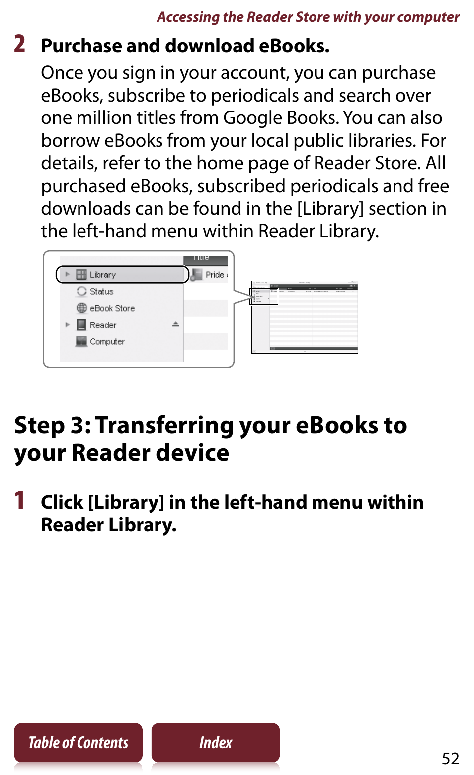 Step 3: transferring your ebooks to your, Reader device | Sony Reader PRS-950 User Manual | Page 52 / 180