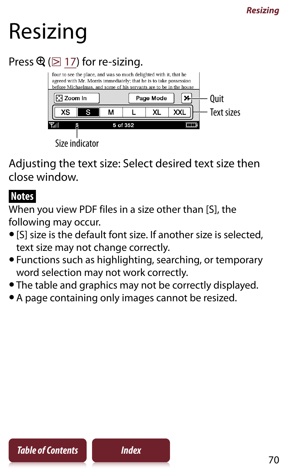 Resizing | Sony Reader PRS-950 User Manual | Page 70 / 180