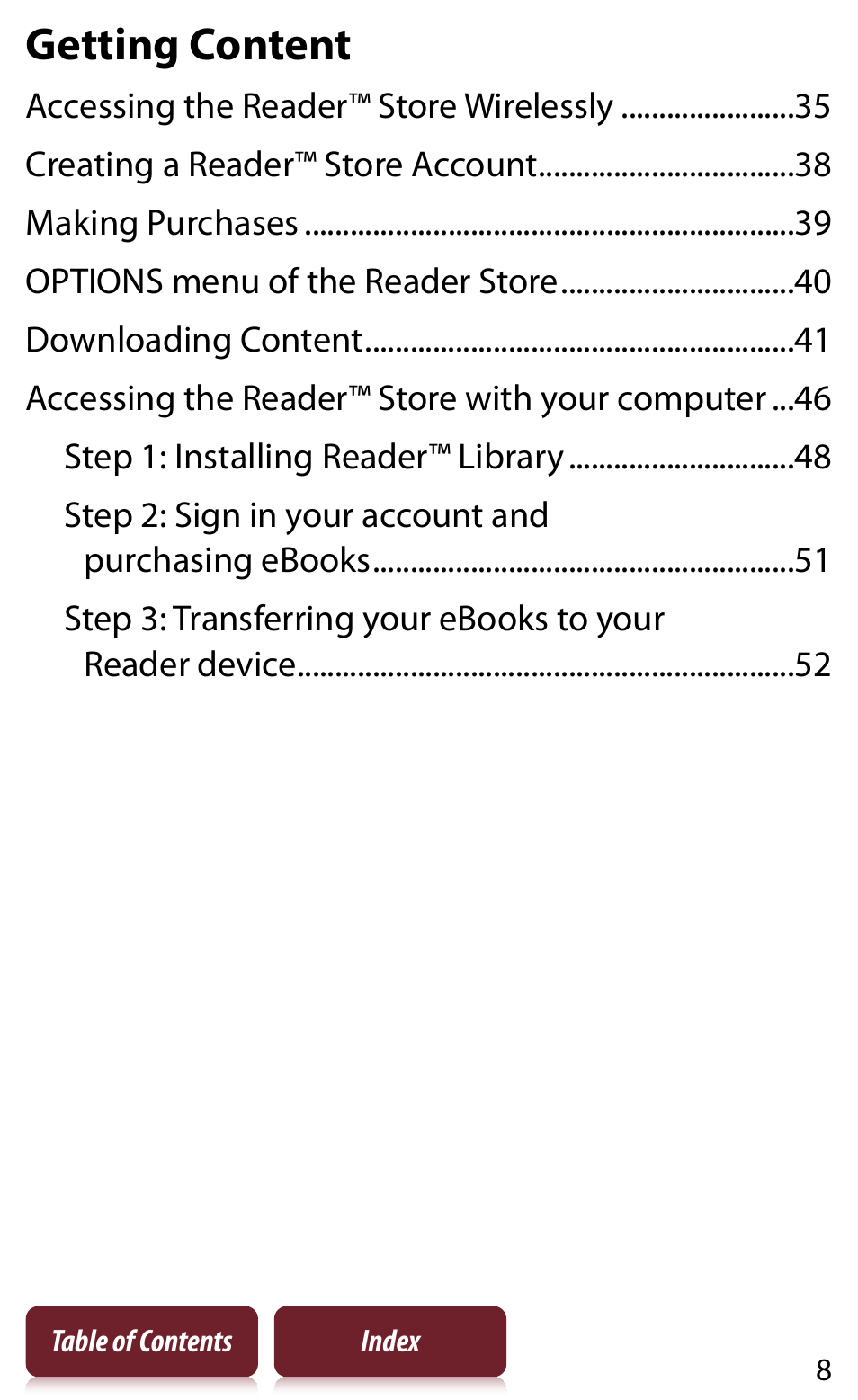 Getting content | Sony Reader PRS-950 User Manual | Page 8 / 180