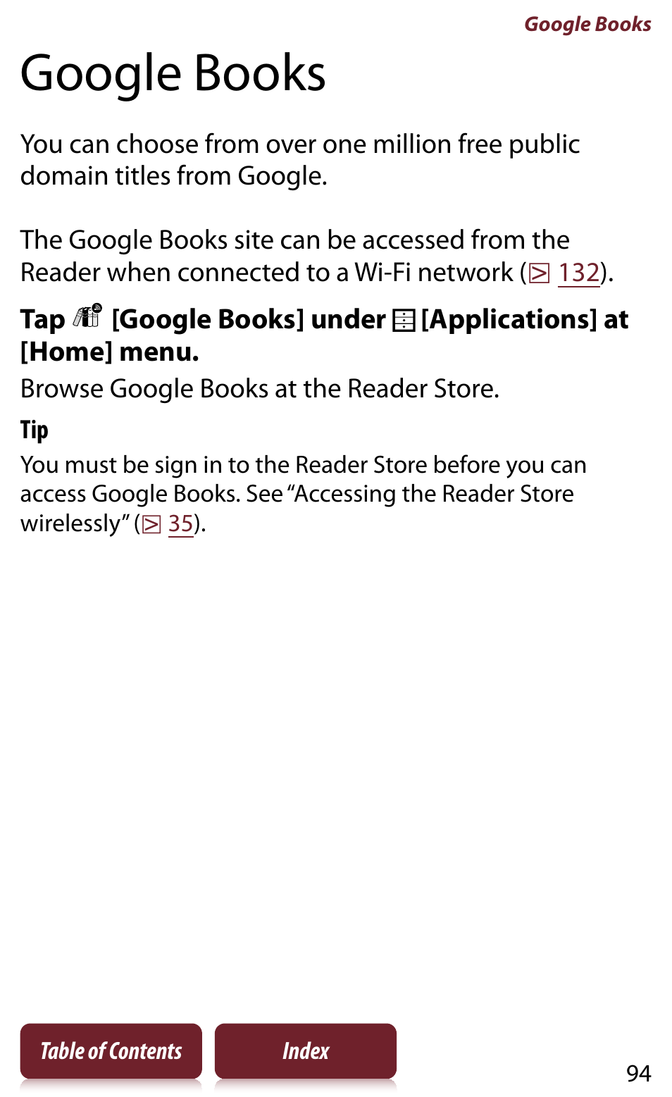 Google books, Ooks | Sony Reader PRS-950 User Manual | Page 94 / 180