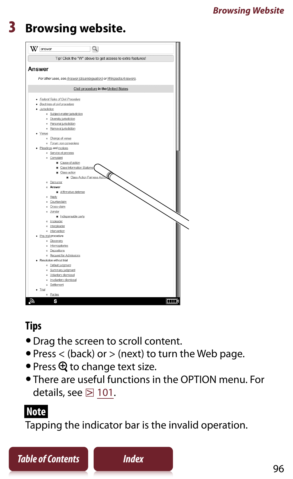 Browsing website | Sony Reader PRS-950 User Manual | Page 96 / 180