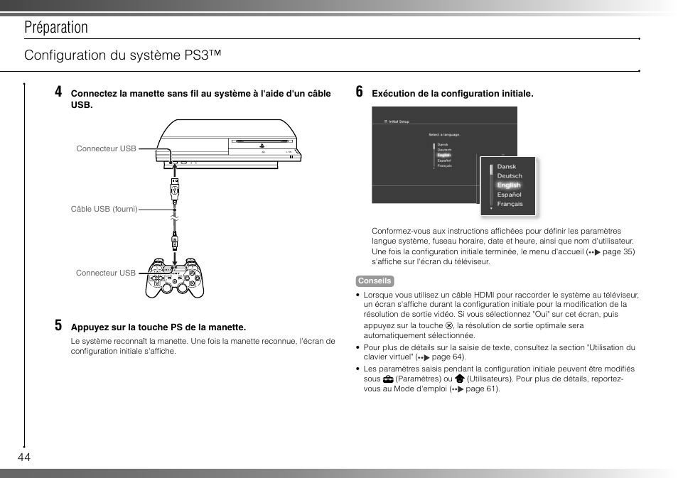 Préparation, Confi guration du système ps3 | Sony 40GB Playstation 3 CECHH01-1.90 User Manual | Page 44 / 100