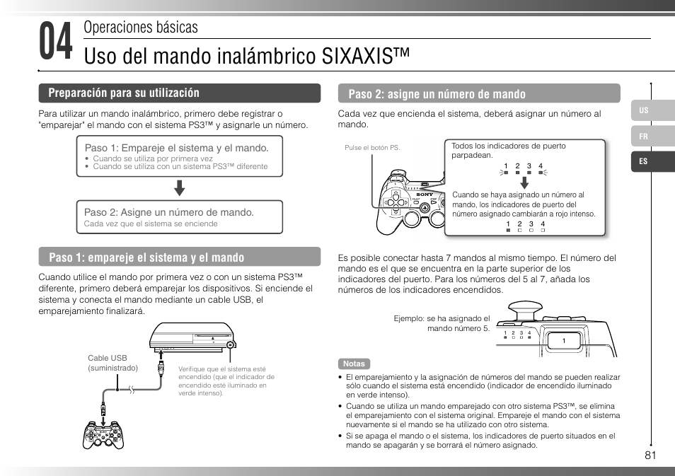 Uso del mando inalámbrico sixaxis, Operaciones básicas | Sony 40GB Playstation 3 CECHH01-1.90 User Manual | Page 81 / 100