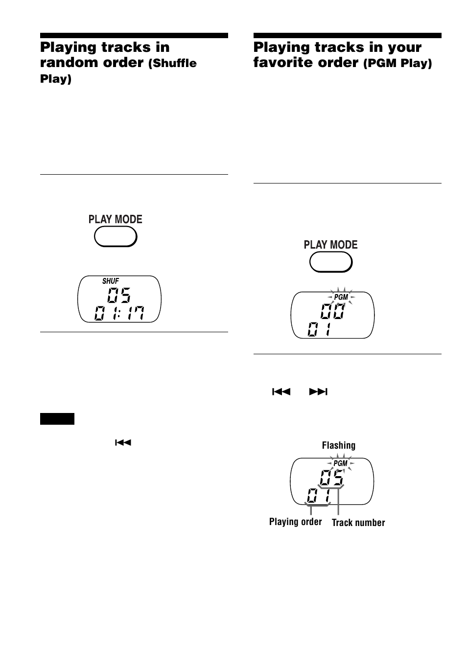 Playing tracks in random order (shuffle play), Playing tracks in your favorite order (pgm play), Playing tracks in random order | Shuffle play), Playing tracks in your favorite order, Pgm play), 22 playing tracks in random order | Sony D-VJ65 User Manual | Page 22 / 36