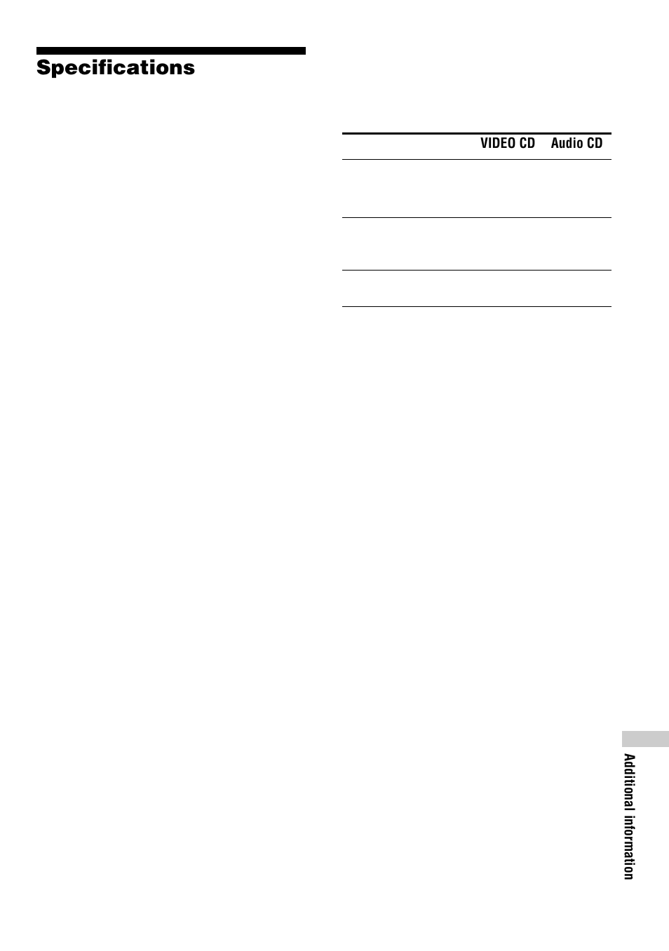 Specifications, 33 specifications | Sony D-VJ65 User Manual | Page 33 / 36