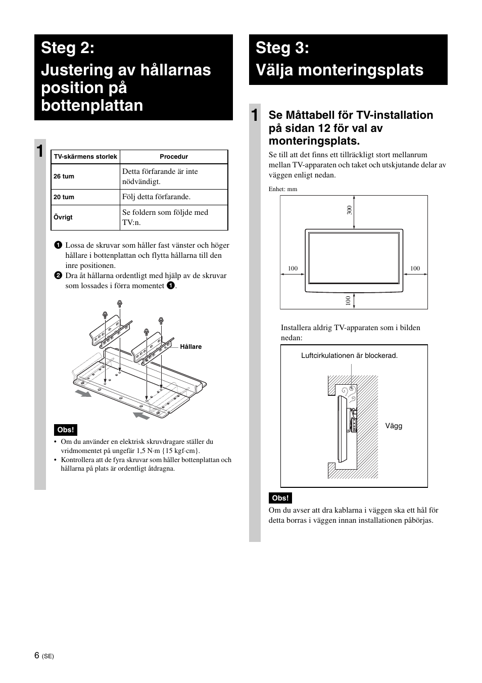 Steg 3:välja monteringsplats, Steg 3: välja monteringsplats 1 | Sony SU-WL100  EU User Manual | Page 104 / 112