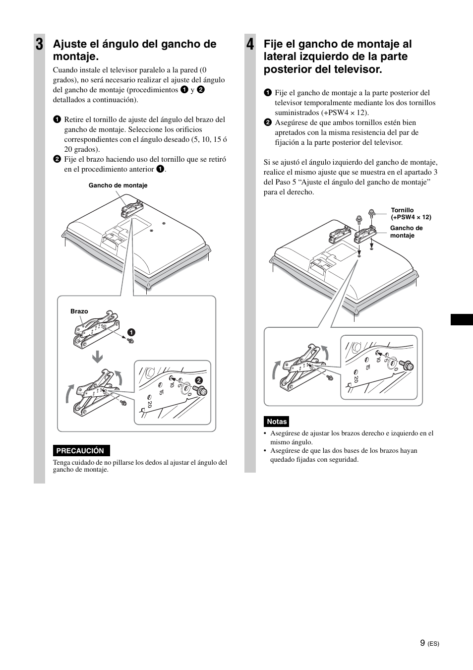 Ajuste el ángulo del gancho de montaje | Sony SU-WL100  EU User Manual | Page 33 / 112