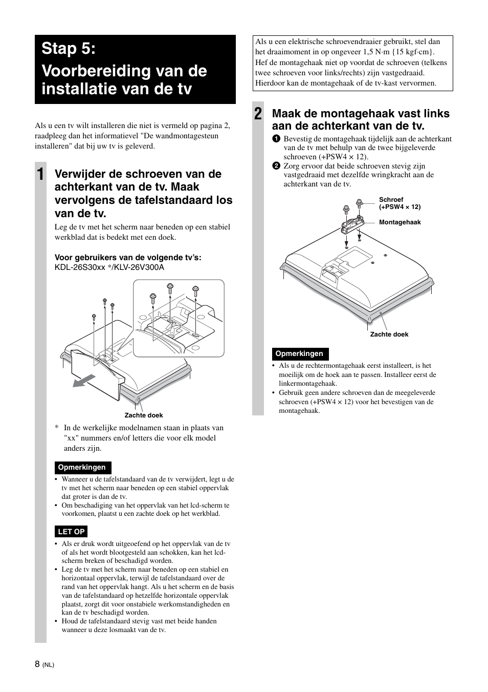 Stap 5:voorbereiding van de installatie van de tv | Sony SU-WL100  EU User Manual | Page 58 / 112