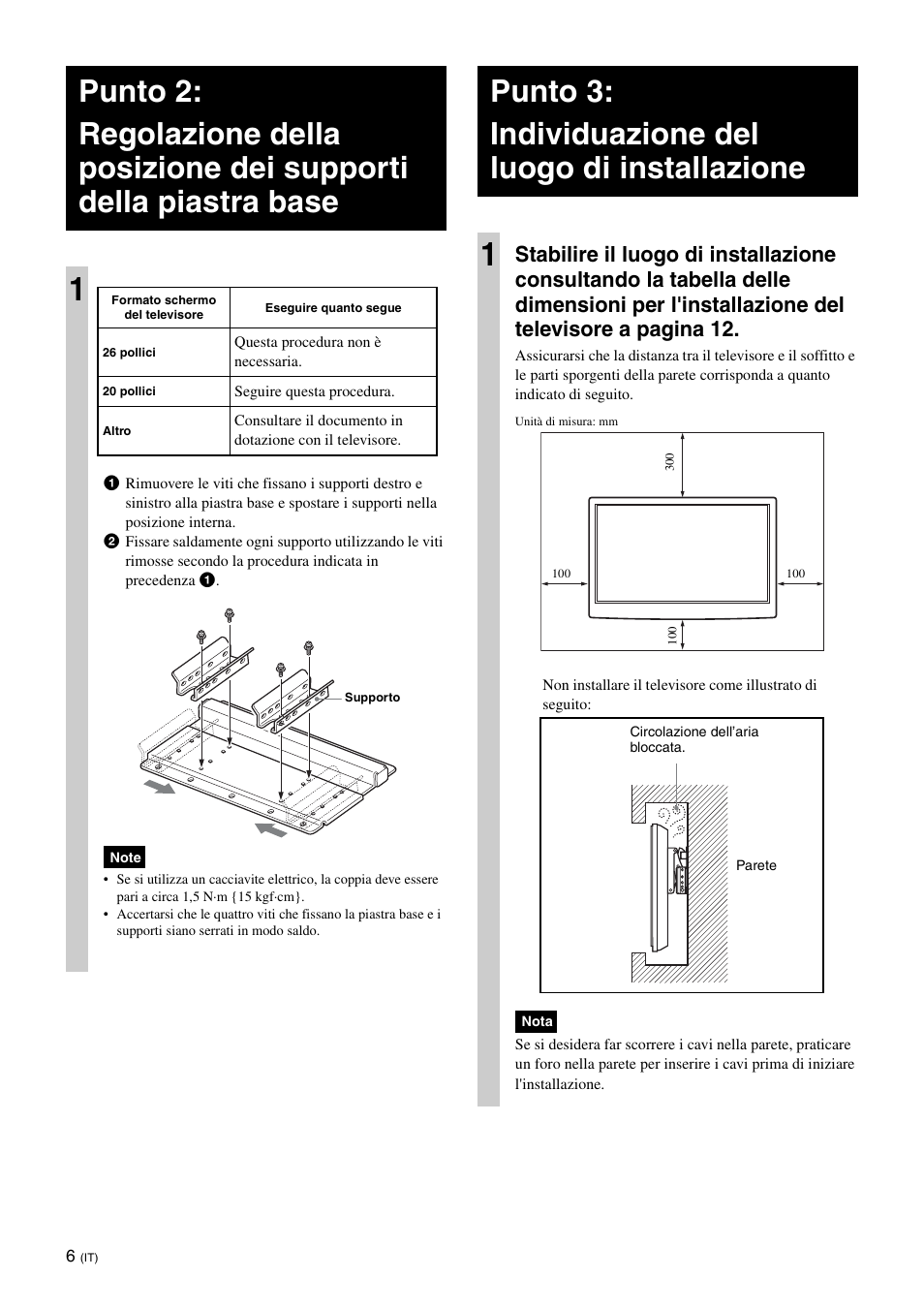 Punto 3:individuazione del luogo di installazione | Sony SU-WL100  EU User Manual | Page 68 / 112