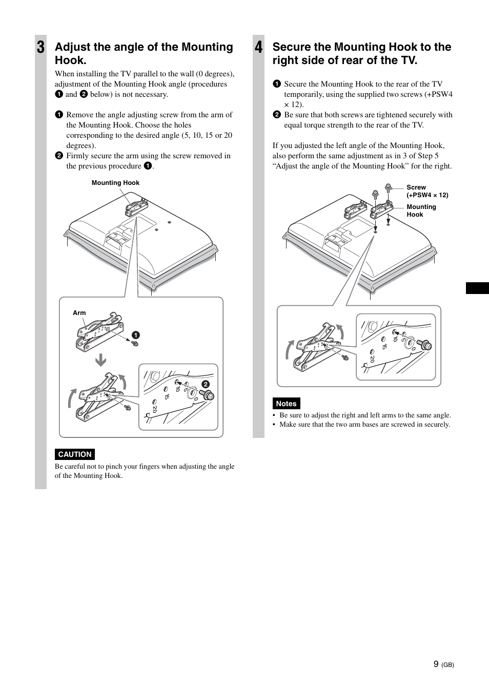 Adjust the angle of the mounting hook | Sony SU-WL100  EU User Manual | Page 9 / 112