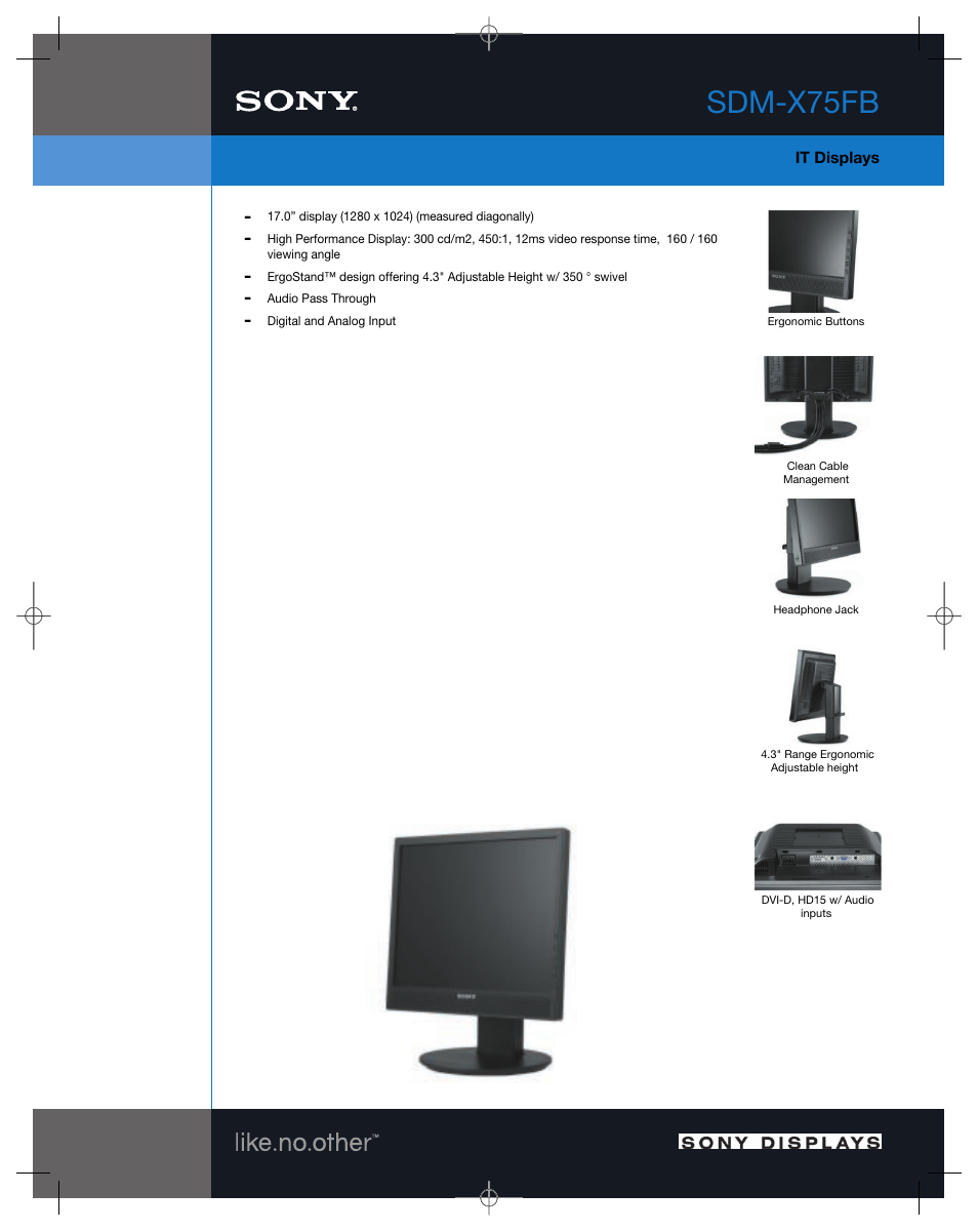 Sony X-Series SDM-X75FB User Manual | 2 pages