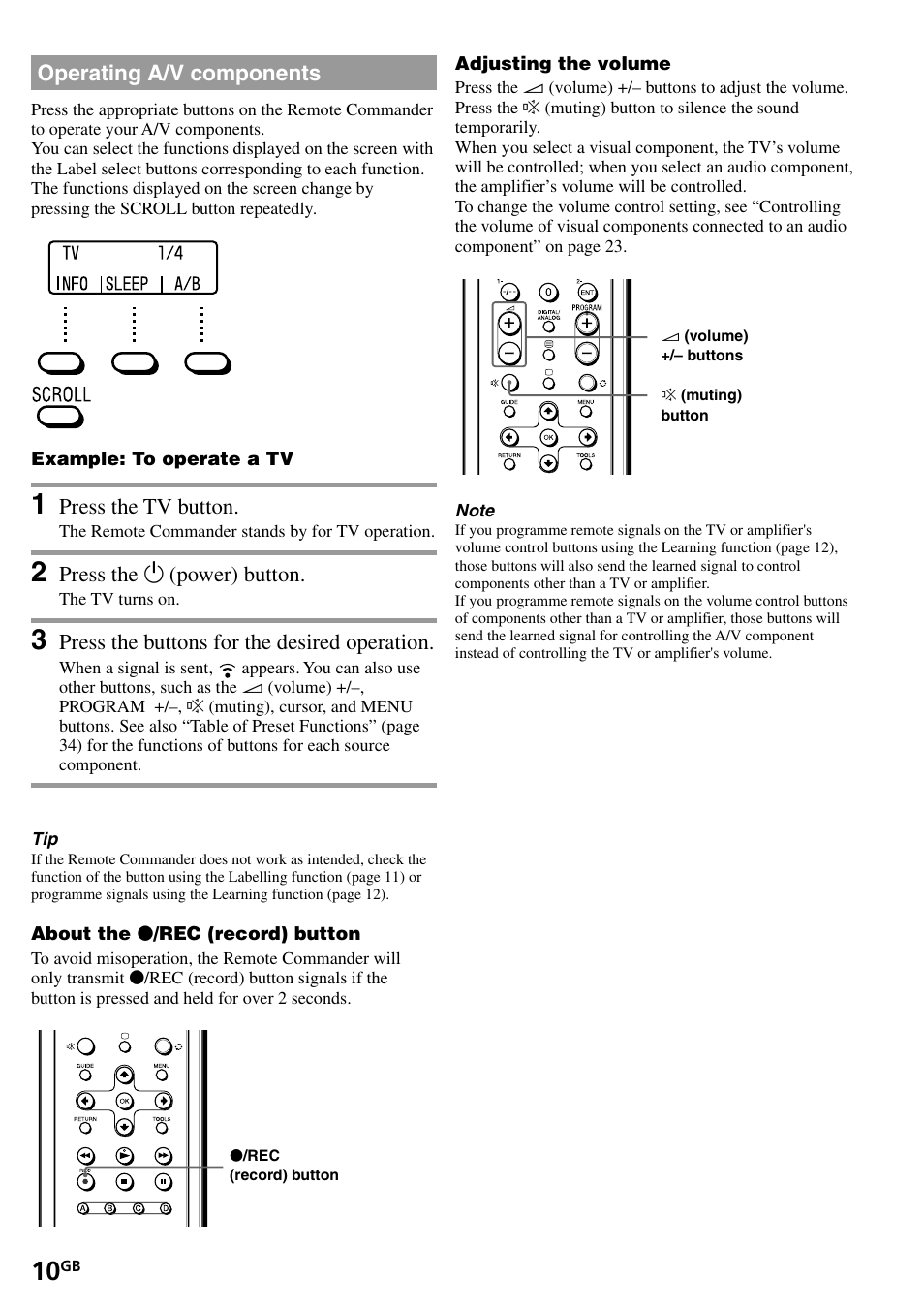 Operating a/v components | Sony RM-VL1400T User Manual | Page 10 / 180