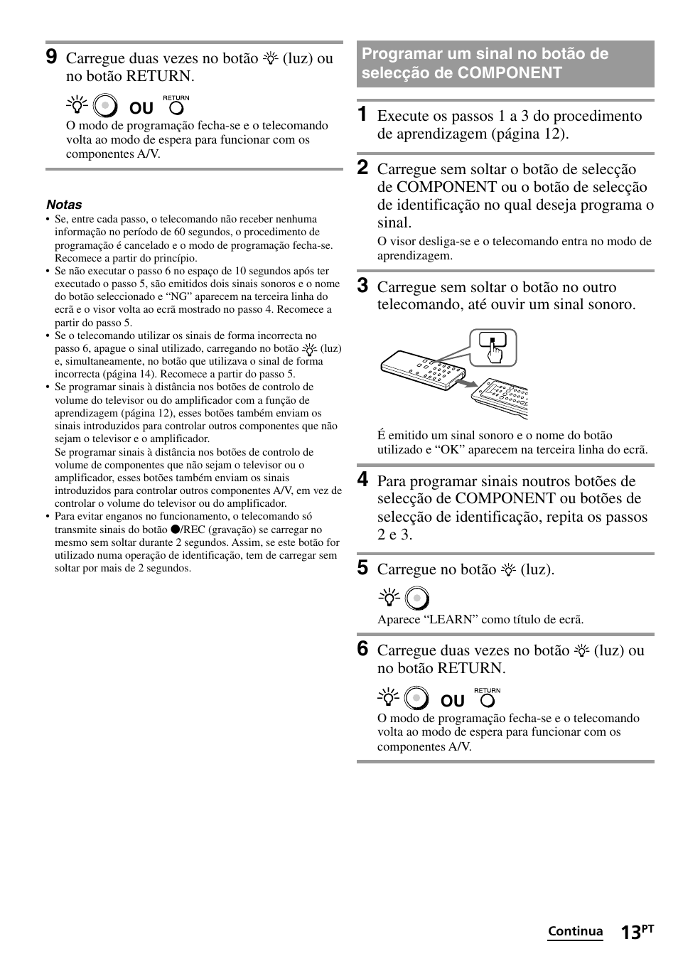 Programar um sinal no botão de selecção de, Component | Sony RM-VL1400T User Manual | Page 101 / 180