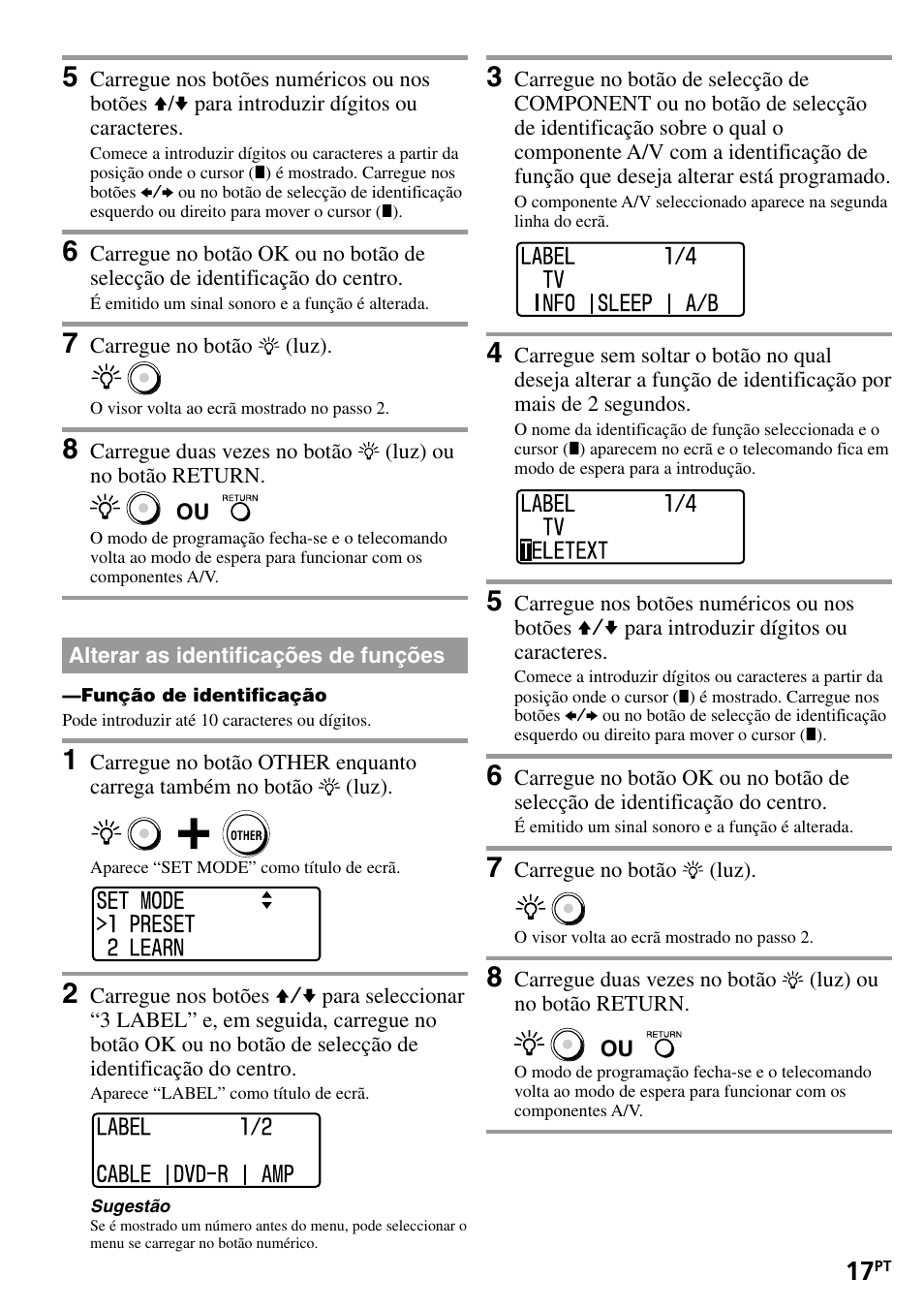 Alterar as identificações de funções | Sony RM-VL1400T User Manual | Page 105 / 180