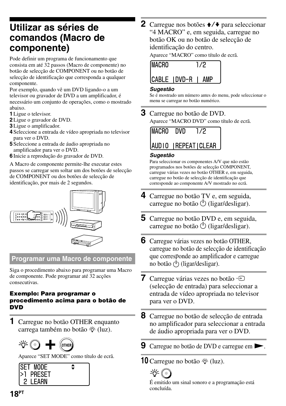 Programar uma macro de componente, Utilizar as séries de comandos (macro de, Componente) | Sony RM-VL1400T User Manual | Page 106 / 180