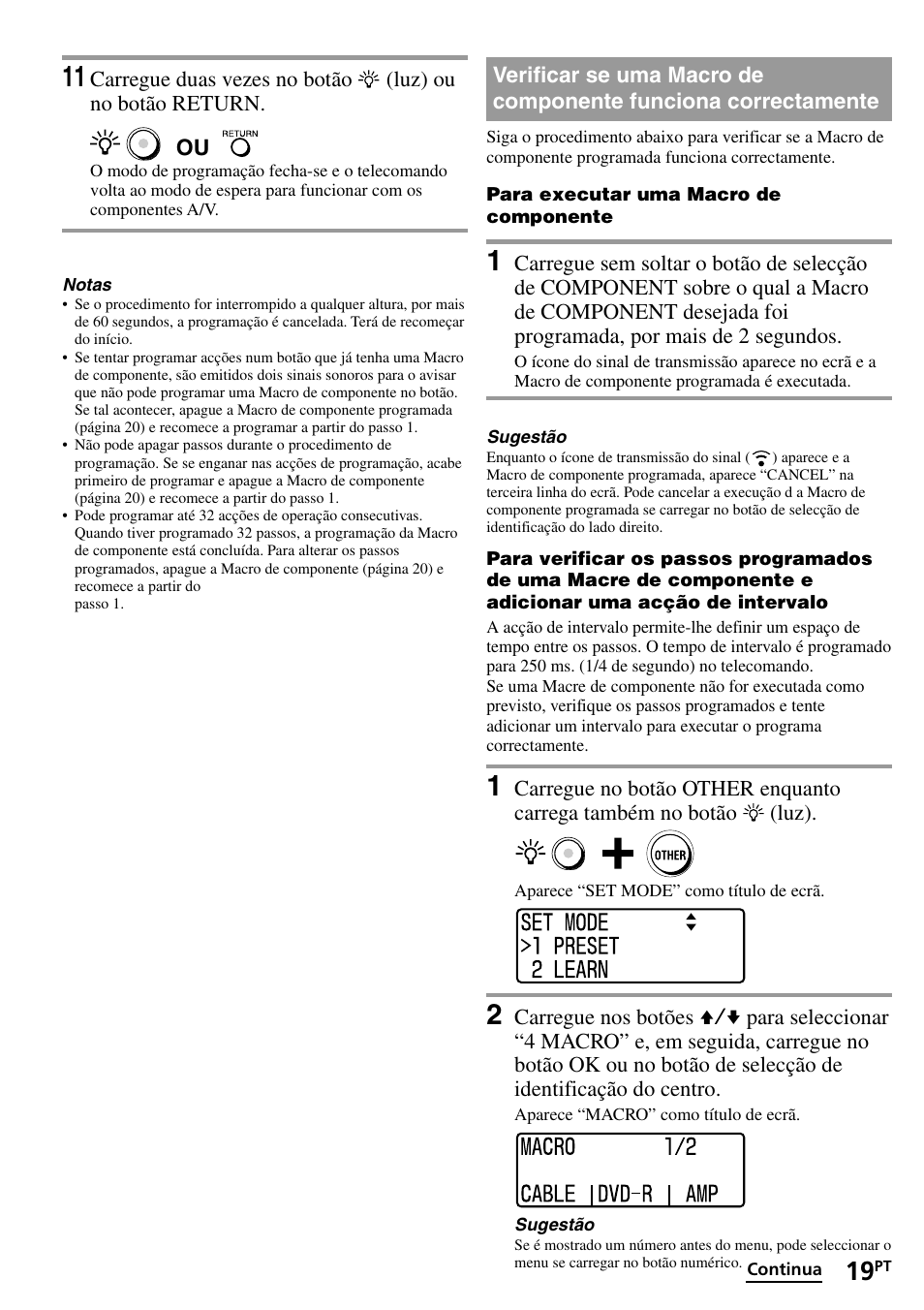 Verificar se uma macro de componente funciona, Correctamente | Sony RM-VL1400T User Manual | Page 107 / 180