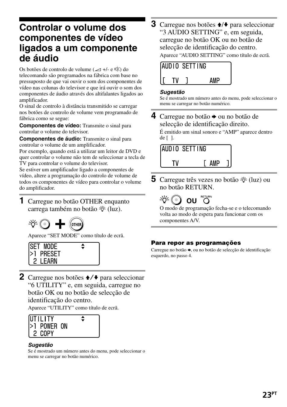 Controlar o volume dos componentes de vídeo, Ligados a um componente de áudio | Sony RM-VL1400T User Manual | Page 111 / 180