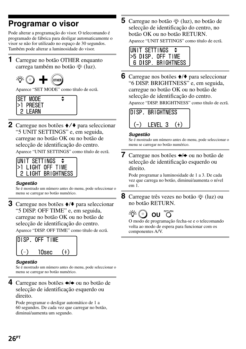 Programar o visor | Sony RM-VL1400T User Manual | Page 114 / 180