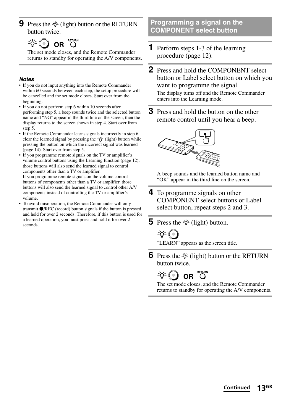 Programming a signal on the component, Select button | Sony RM-VL1400T User Manual | Page 13 / 180