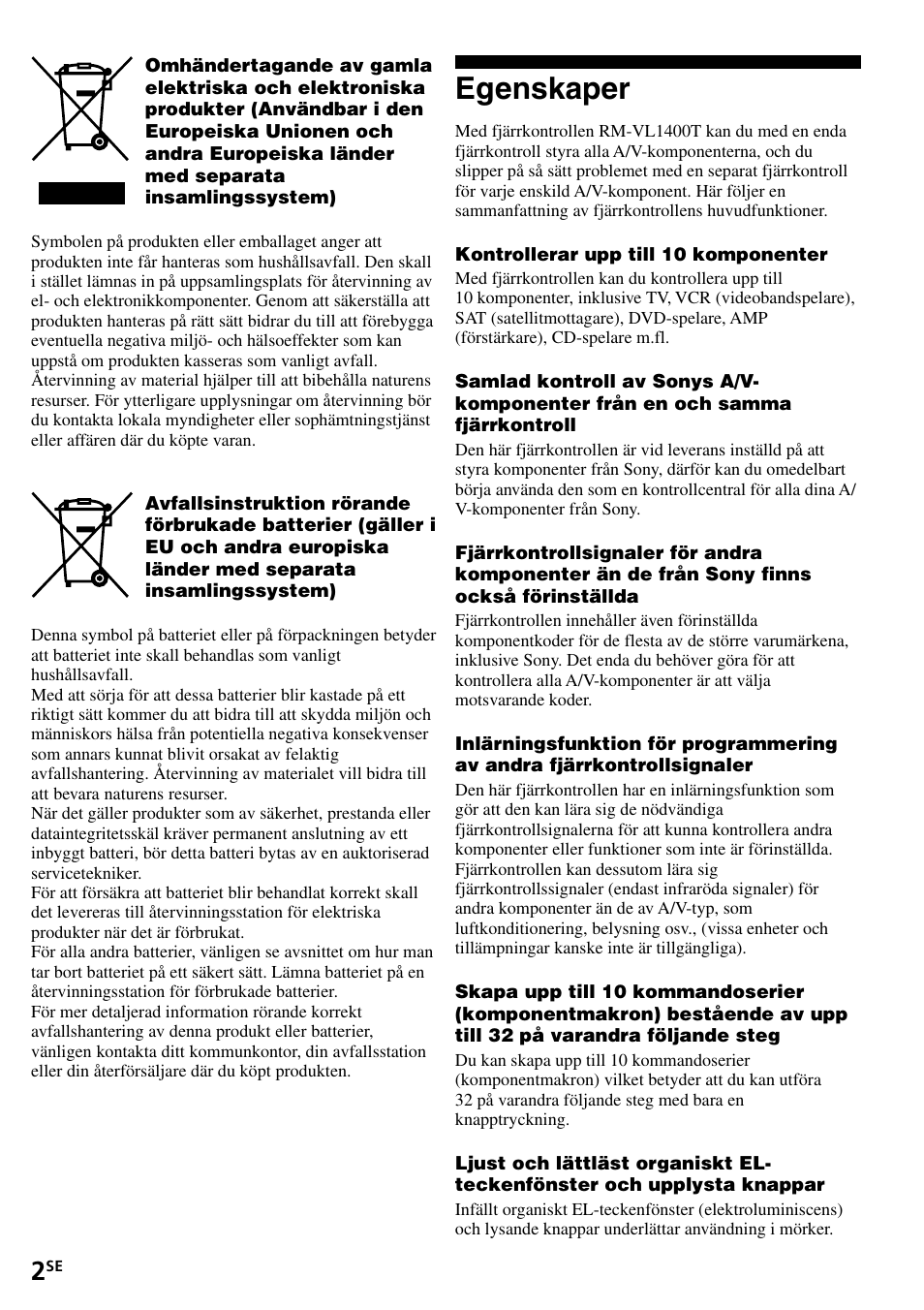Egenskaper | Sony RM-VL1400T User Manual | Page 134 / 180