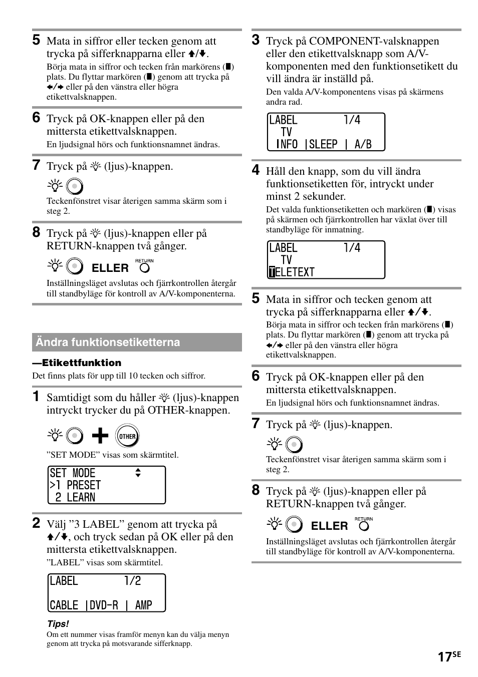 Ändra funktionsetiketterna | Sony RM-VL1400T User Manual | Page 149 / 180