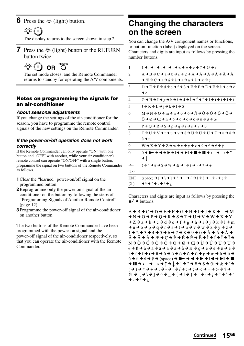 Changing the characters on the screen, Press the (light) button | Sony RM-VL1400T User Manual | Page 15 / 180