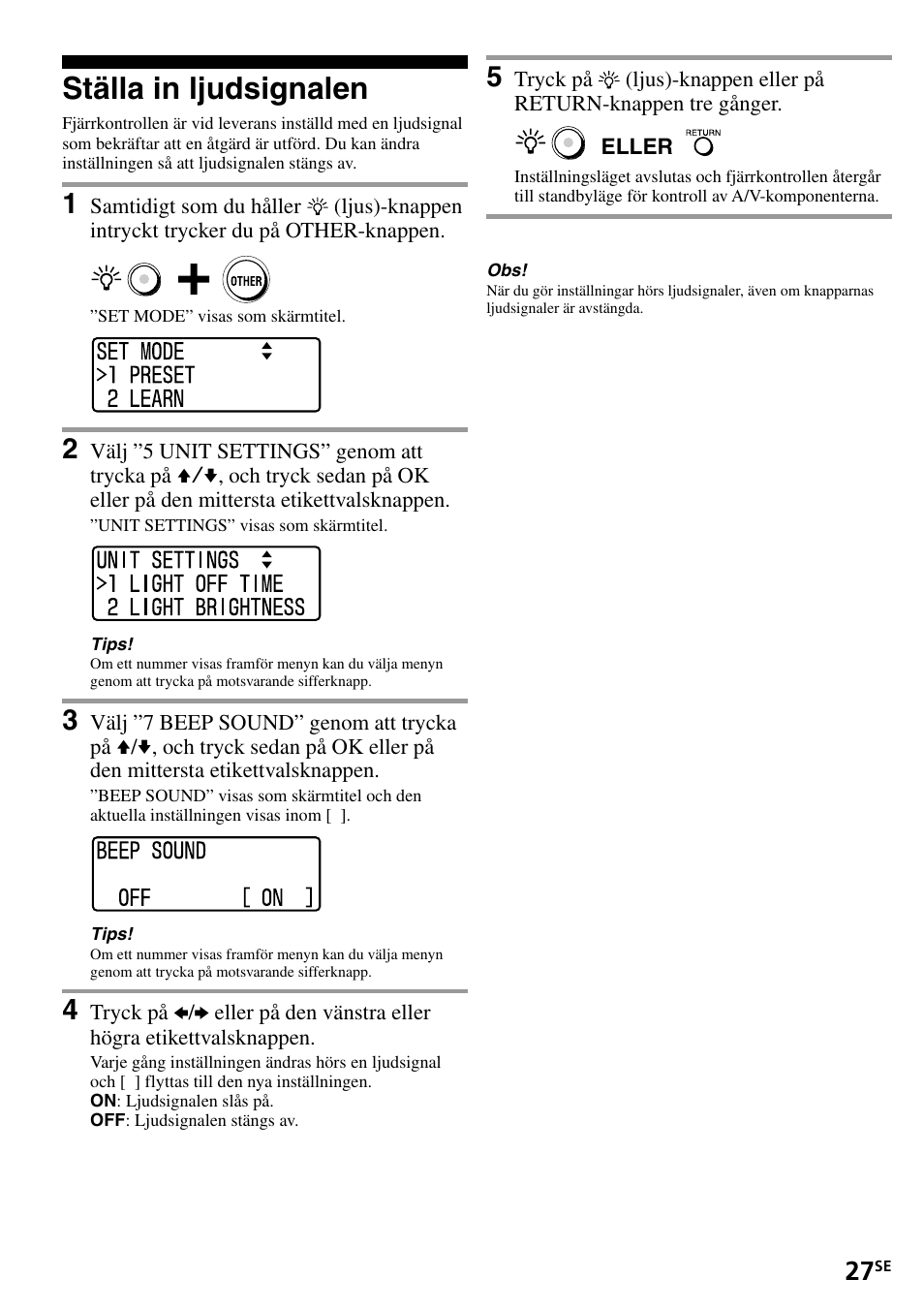 Ställa in ljudsignalen | Sony RM-VL1400T User Manual | Page 159 / 180